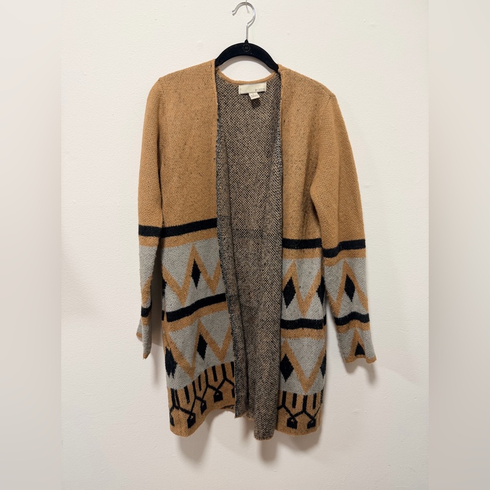Geometric Patterned Tan and Gray Women's Sweater